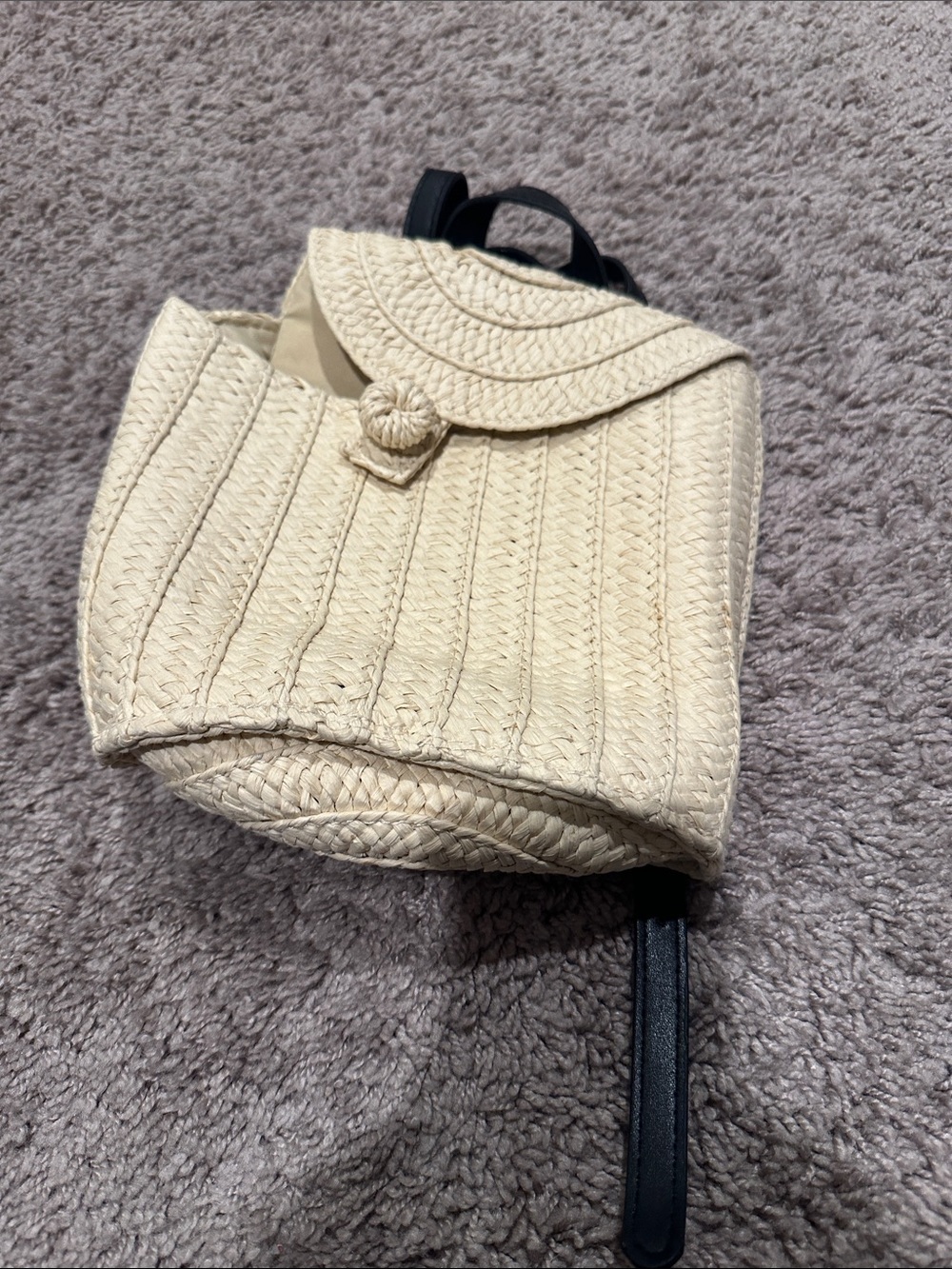 Cream Woven Straw Backpack